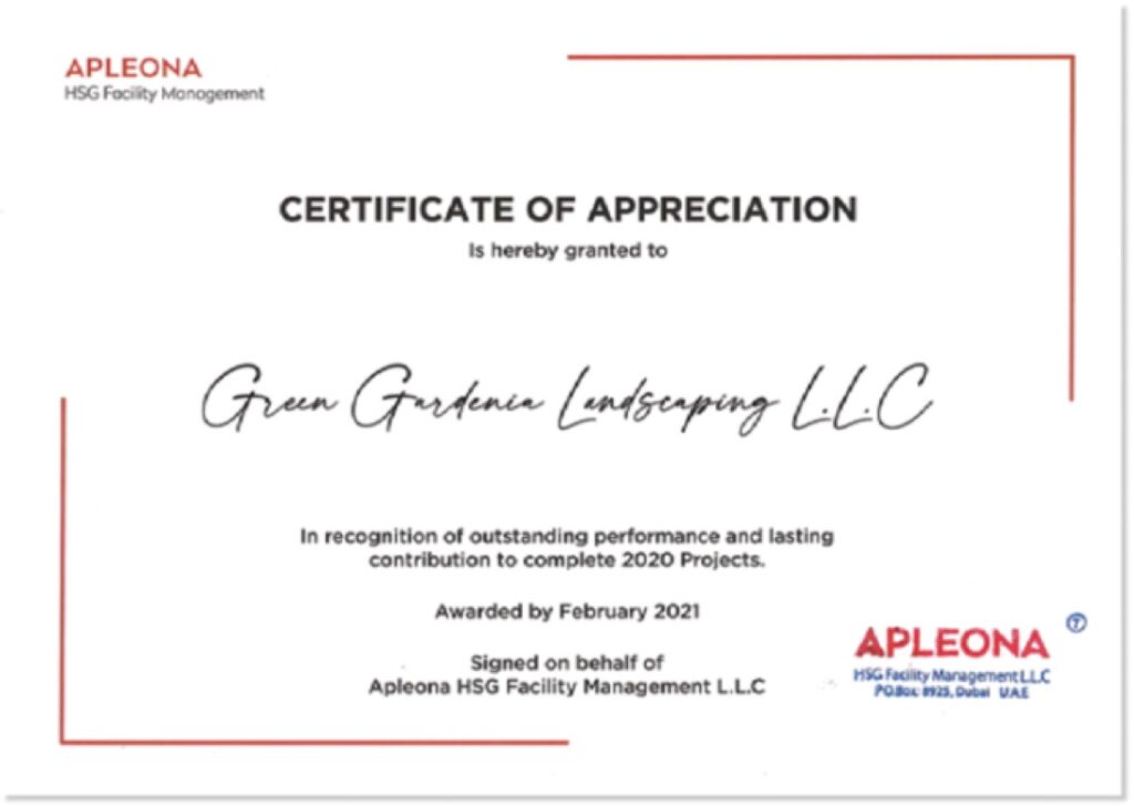 Apleona HSG — Certificate of Appreciation